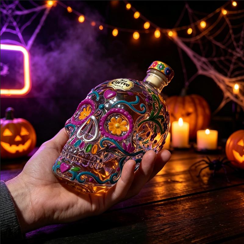 Hand-Blown Skull Liquor Flaska & Tumbler Set