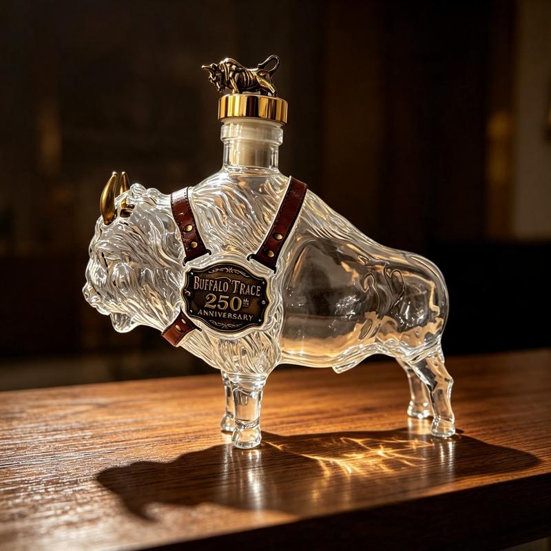 Hand Blown Borosilicate Glas Bison Whisky Flaska 350ML