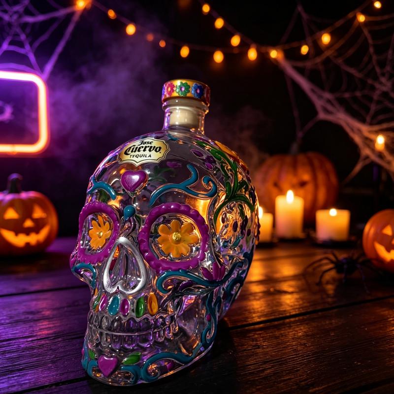 Hand-Blown Skull Liquor Flaska & Tumbler Set