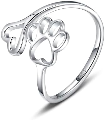 Handgjord justerbar ring i sterlingsilver med tass och hjärta