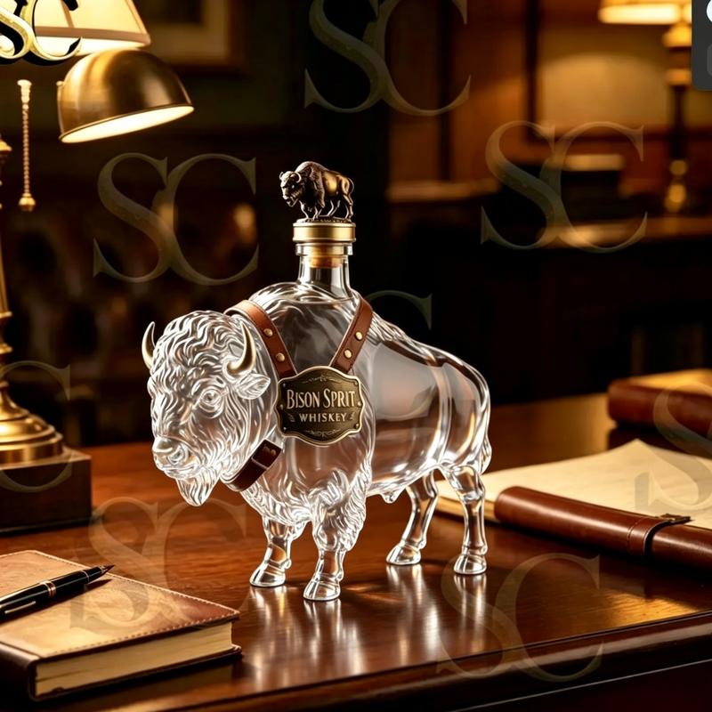 Hand Blown Borosilicate Glas Bison Whisky Flaska 350ML