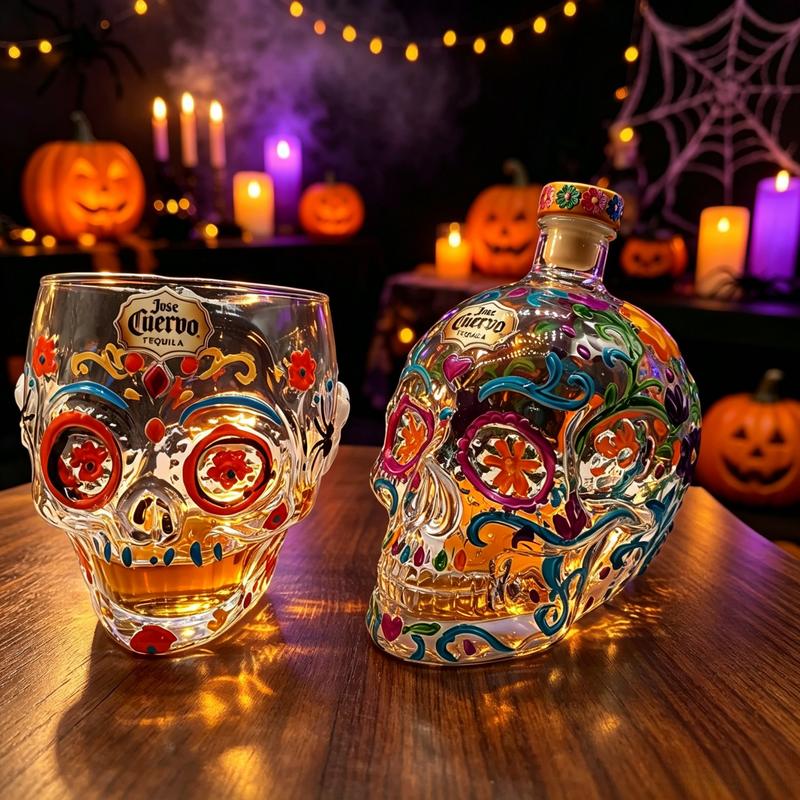 Hand-Blown Skull Liquor Flaska & Tumbler Set