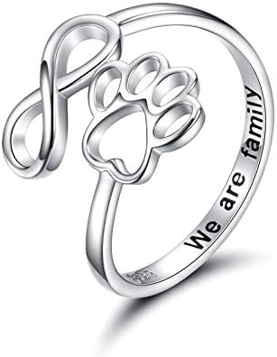 Handgjord justerbar ring i sterlingsilver med tass och hjärta