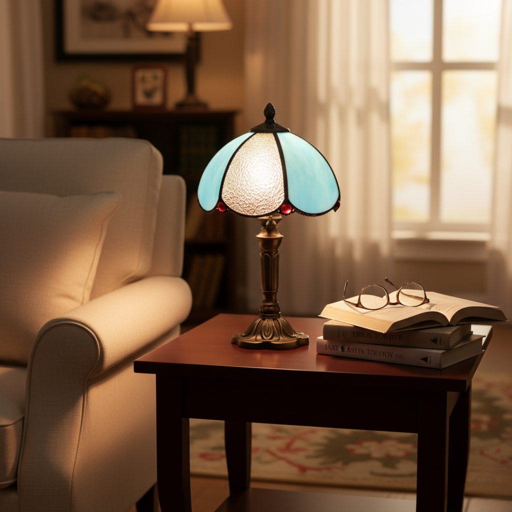AZURIA | LYXIG TIFFANY-LAMPA I BLÅTT GLAS