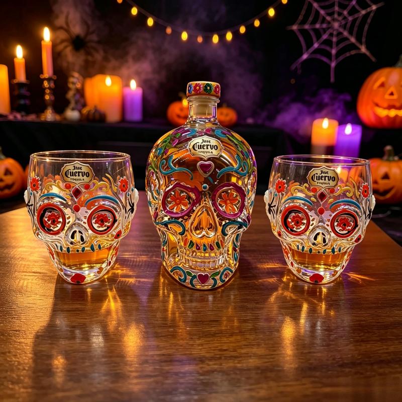 Hand-Blown Skull Liquor Flaska & Tumbler Set