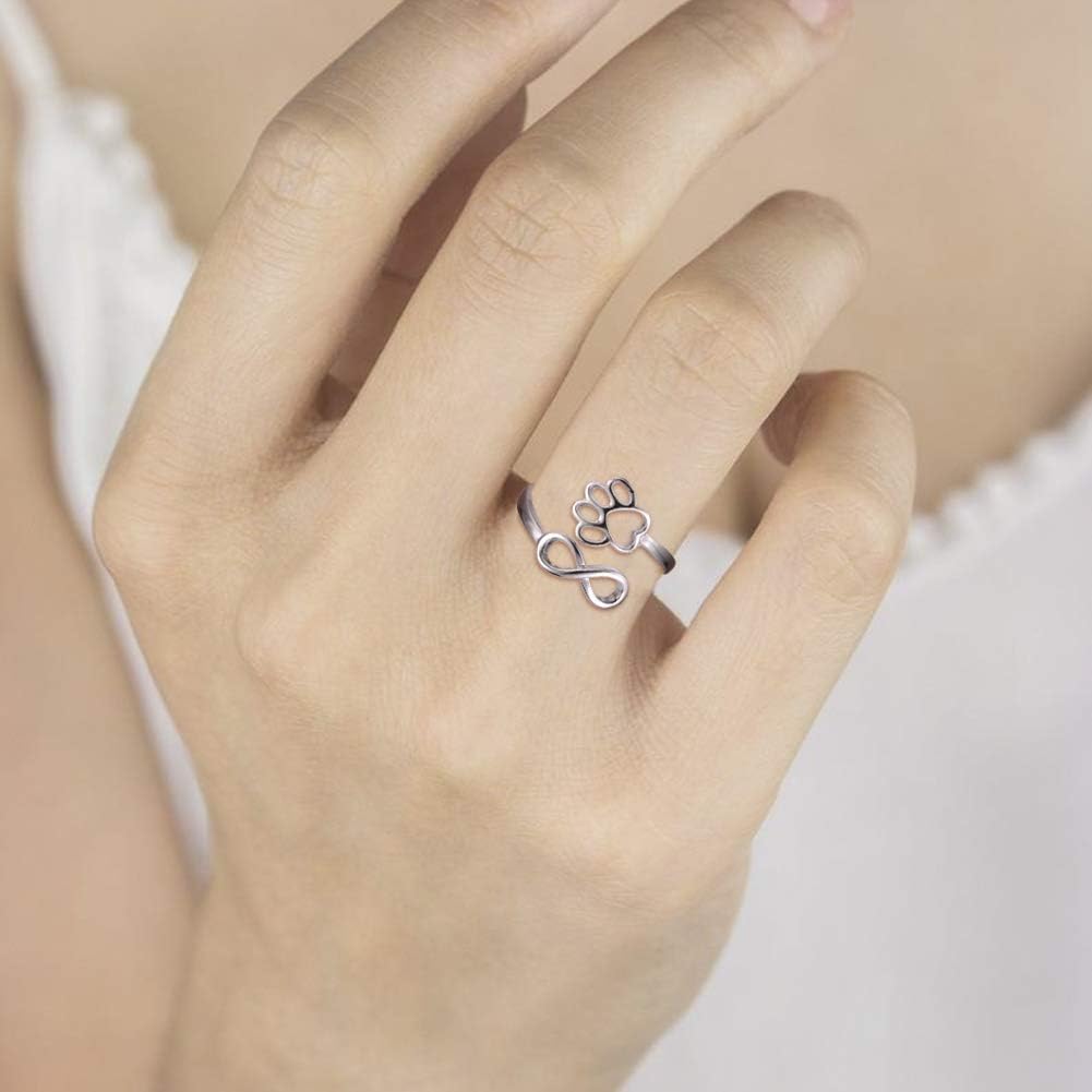 Handgjord justerbar ring i sterlingsilver med tass och hjärta