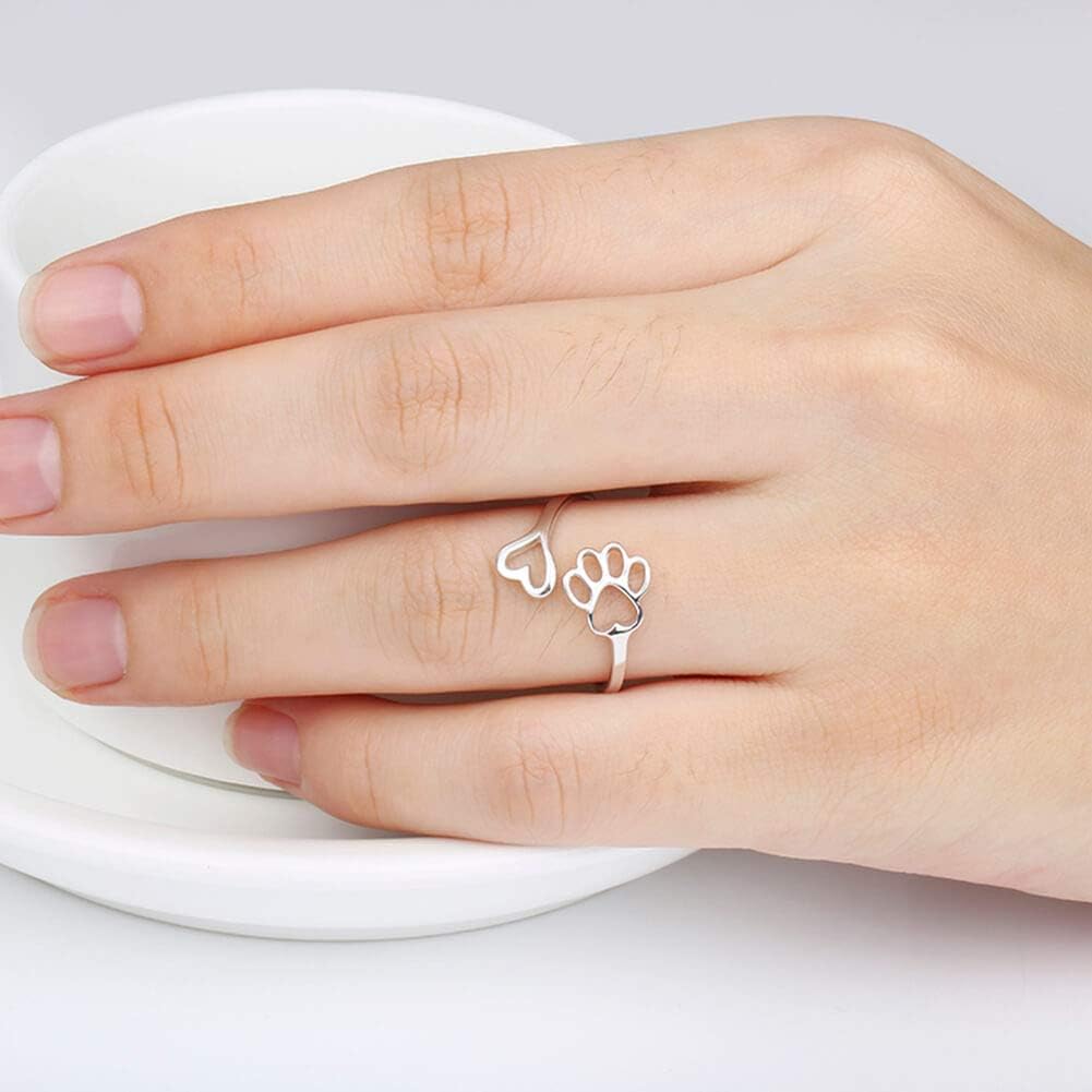 Handgjord justerbar ring i sterlingsilver med tass och hjärta