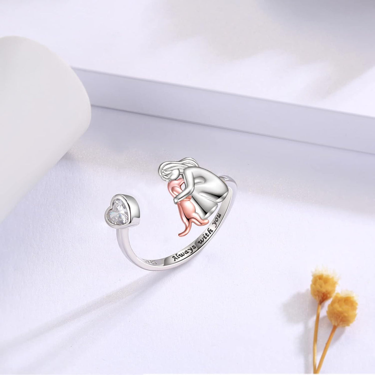 Justerbar hundring i sterlingsilver med vit zirkonia