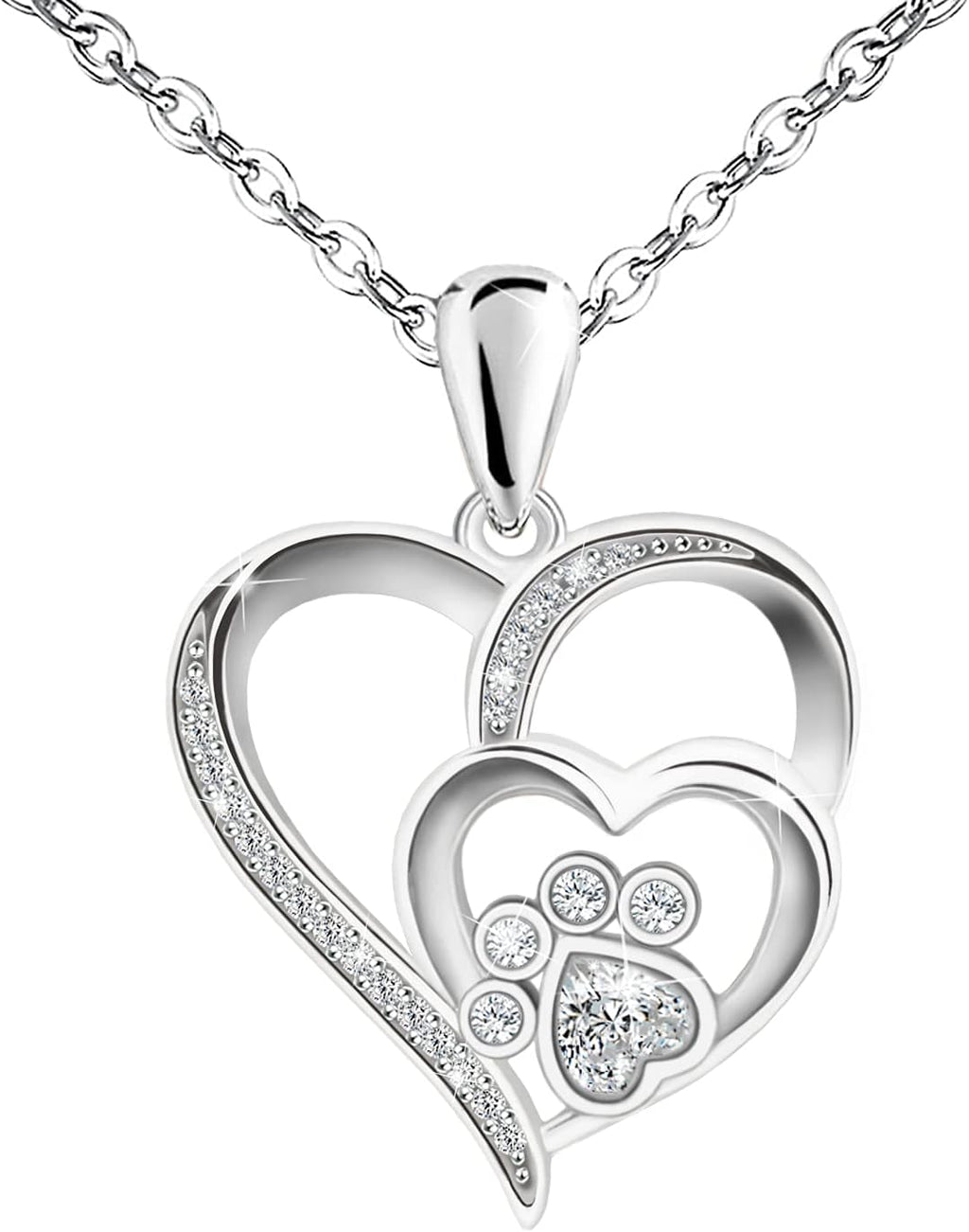 Halsband i sterlingsilver med hjärta, tass och zirkonia