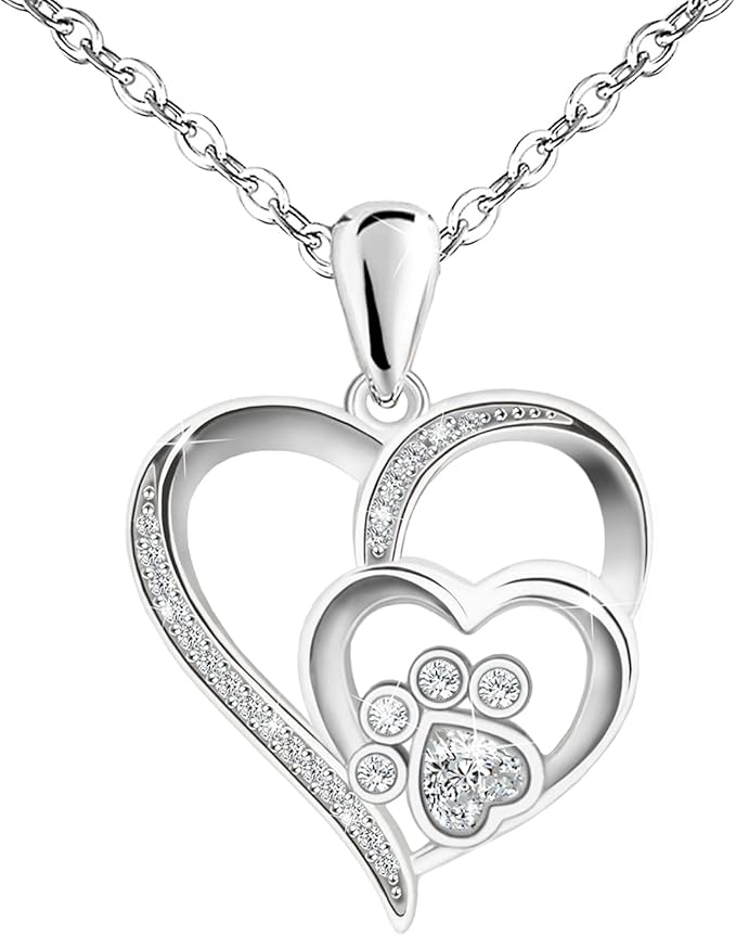 Halsband i sterlingsilver med hjärta, tass och zirkonia