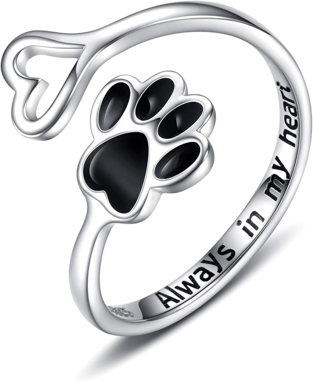 Handgjord justerbar ring i sterlingsilver med tass och hjärta
