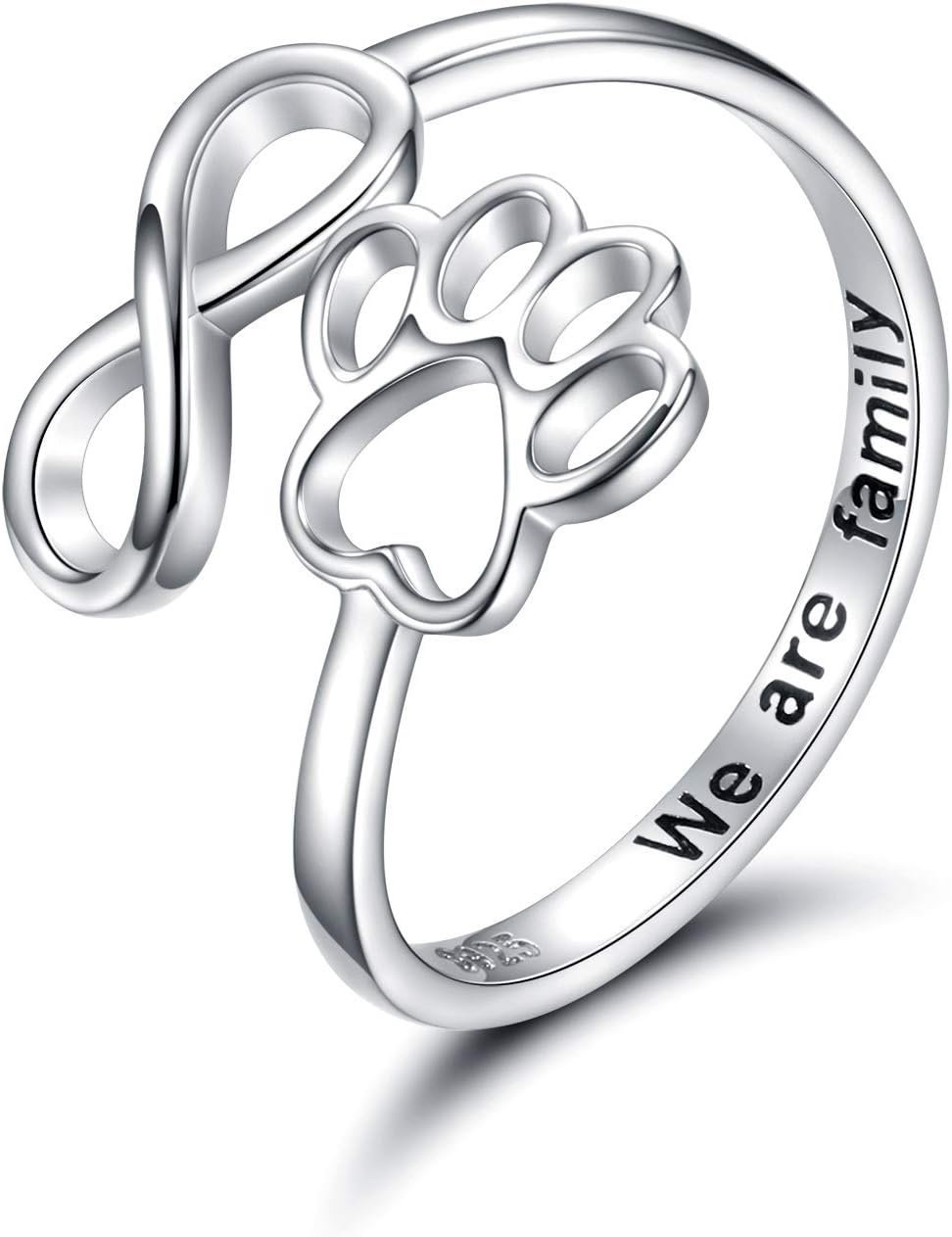 Handgjord justerbar ring i sterlingsilver med tass och hjärta