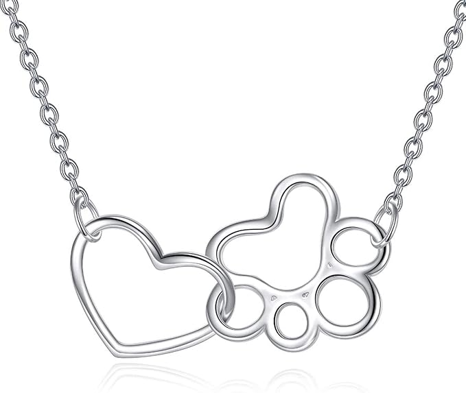 Halsband i sterlingsilver med tass och kristallhjärta