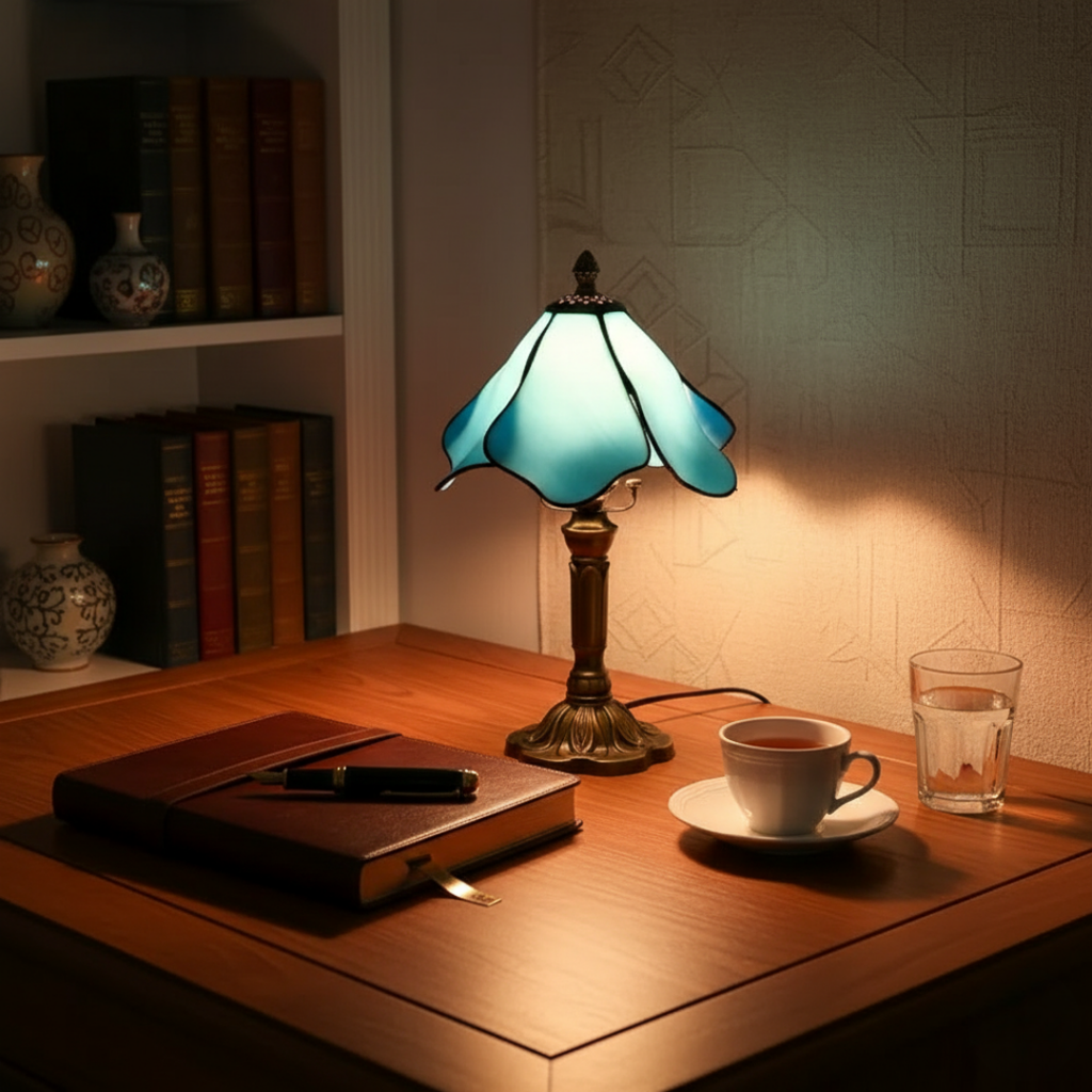 BLUERIS | KLASSISK LAMPA MED KRONBLADSSKÄRM