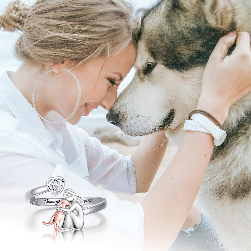 Justerbar hundring i sterlingsilver med vit zirkonia