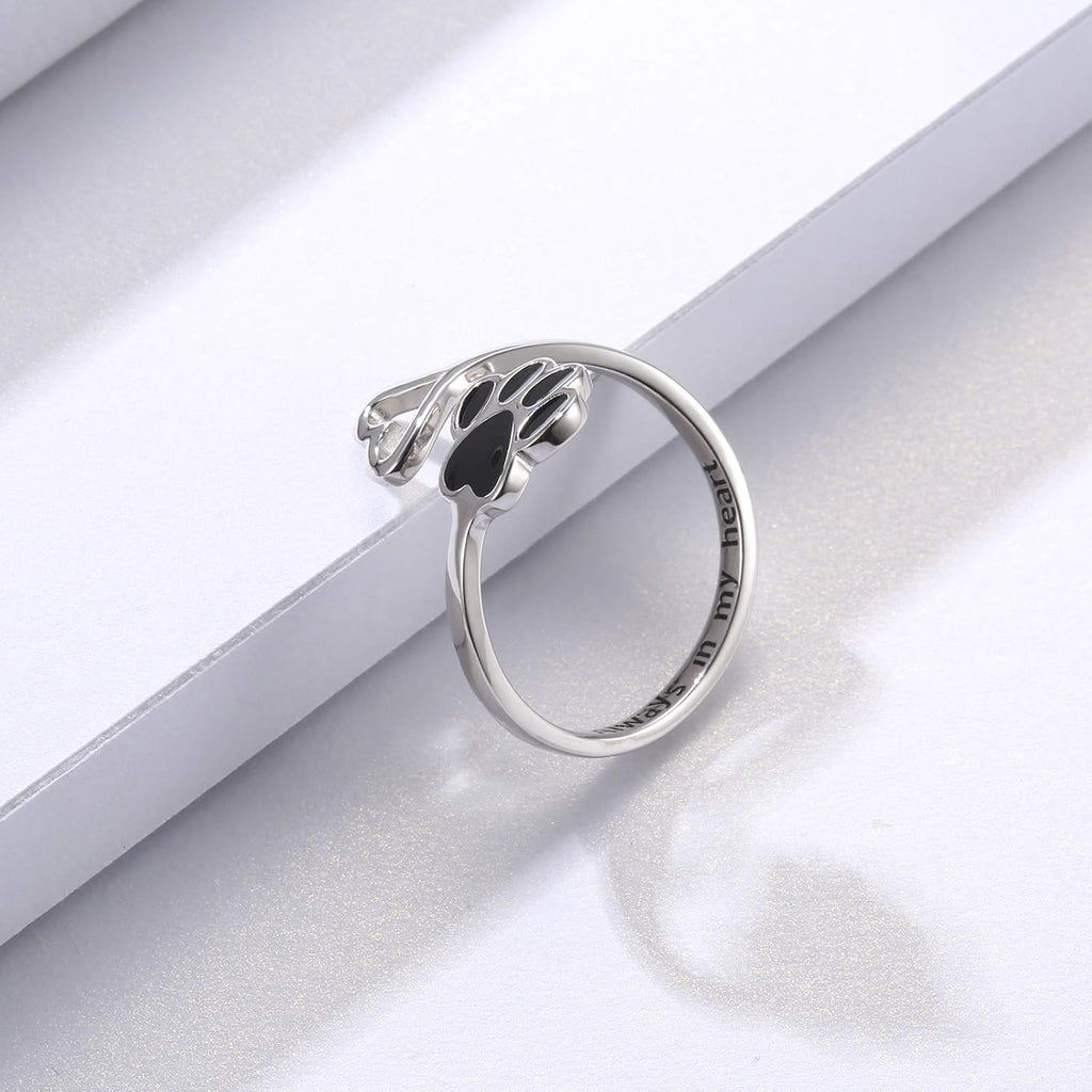Handgjord justerbar ring i sterlingsilver med tass och hjärta