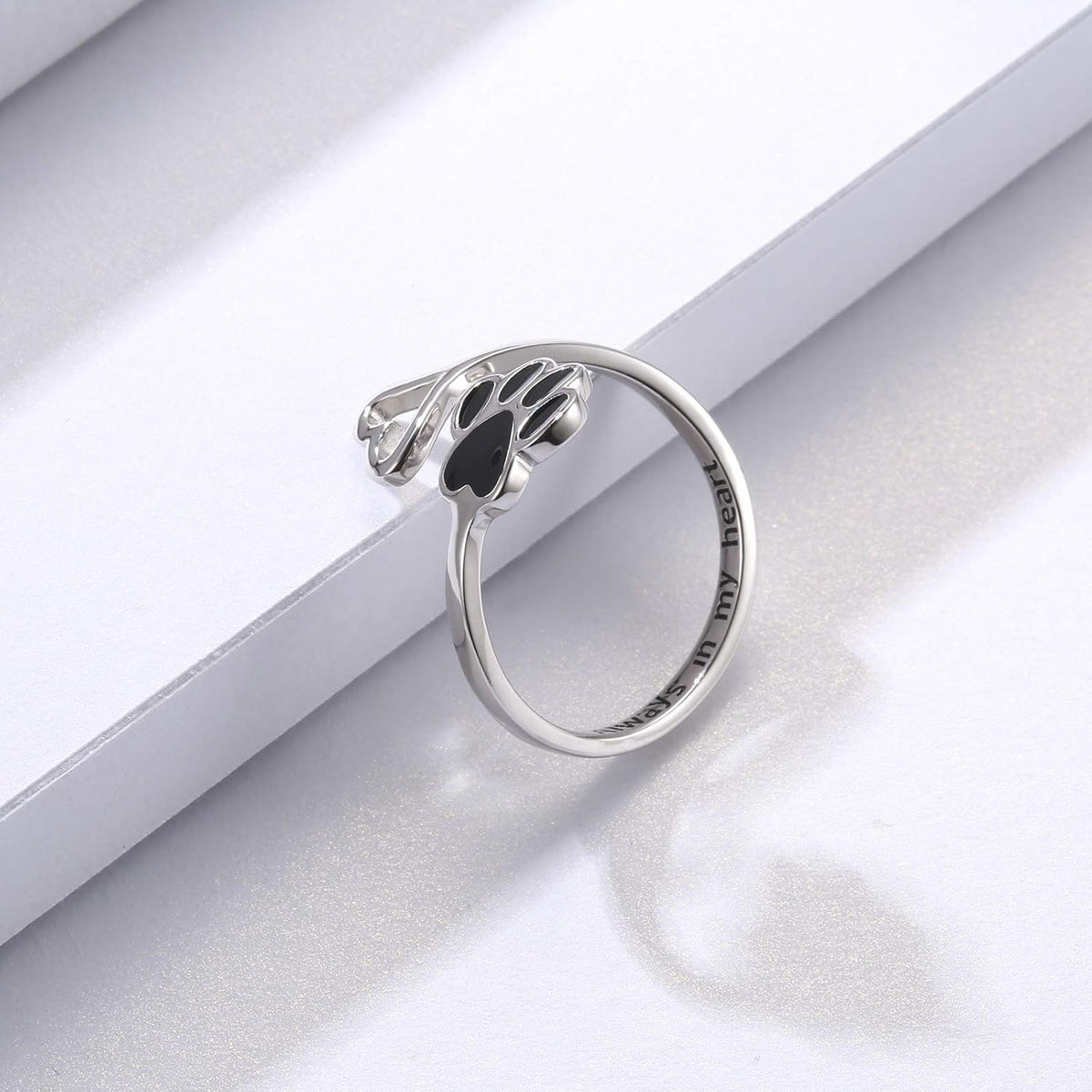 Handgjord justerbar ring i sterlingsilver med tass och hjärta