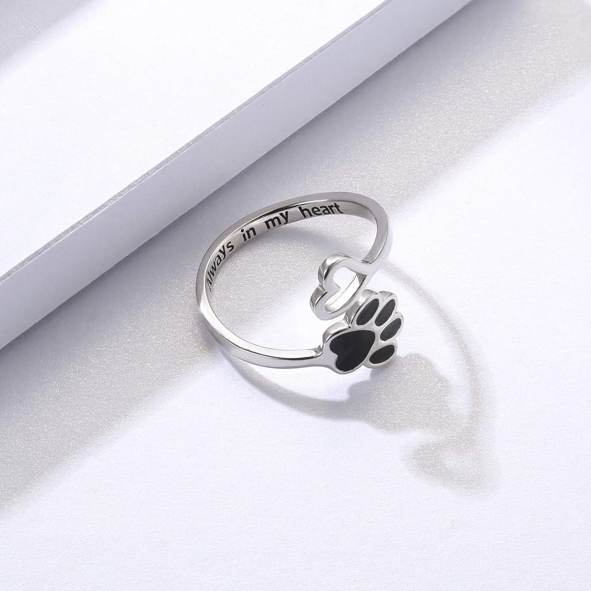 Handgjord justerbar ring i sterlingsilver med tass och hjärta