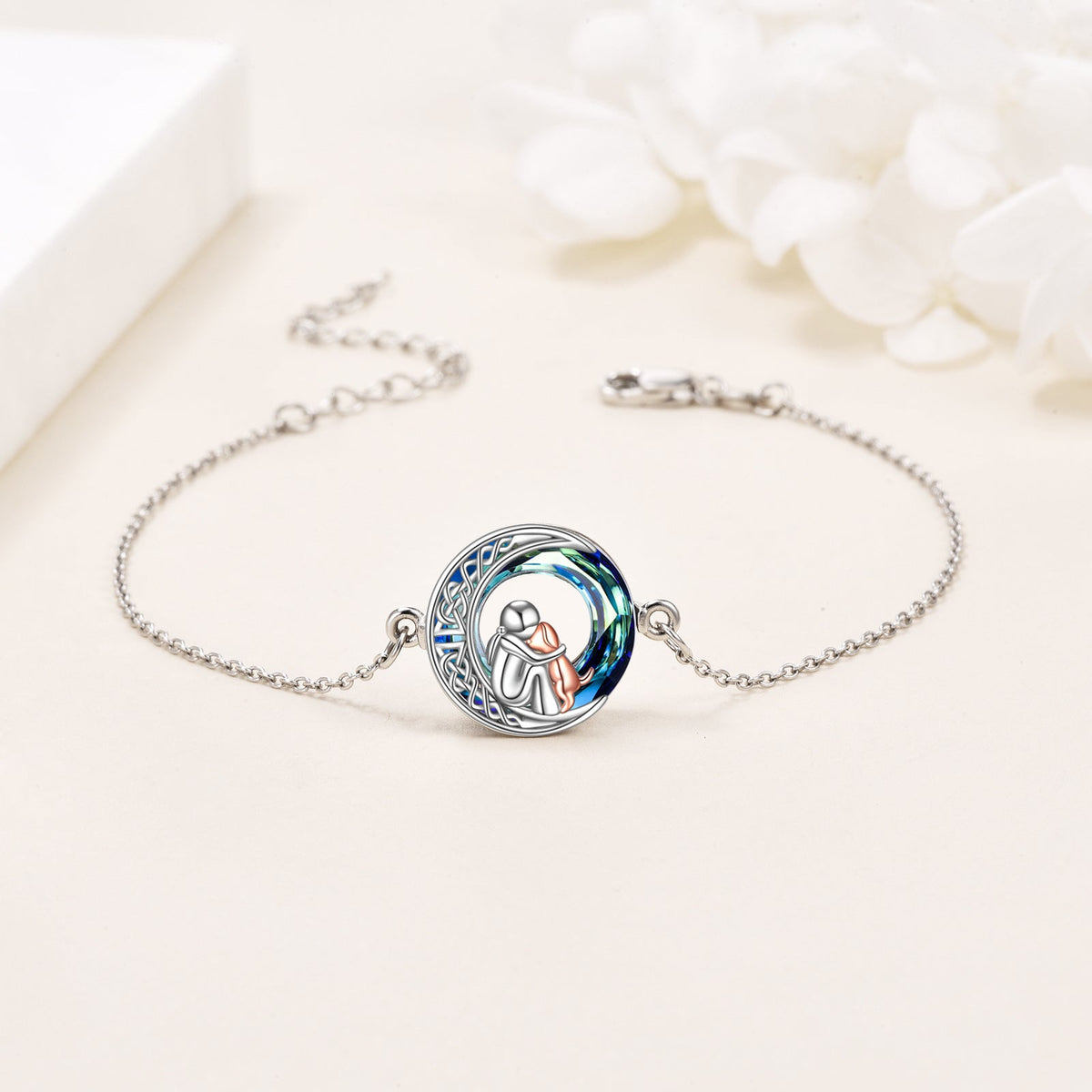 Justerbart lyckobringande armband i sterlingsilver med hundmotiv