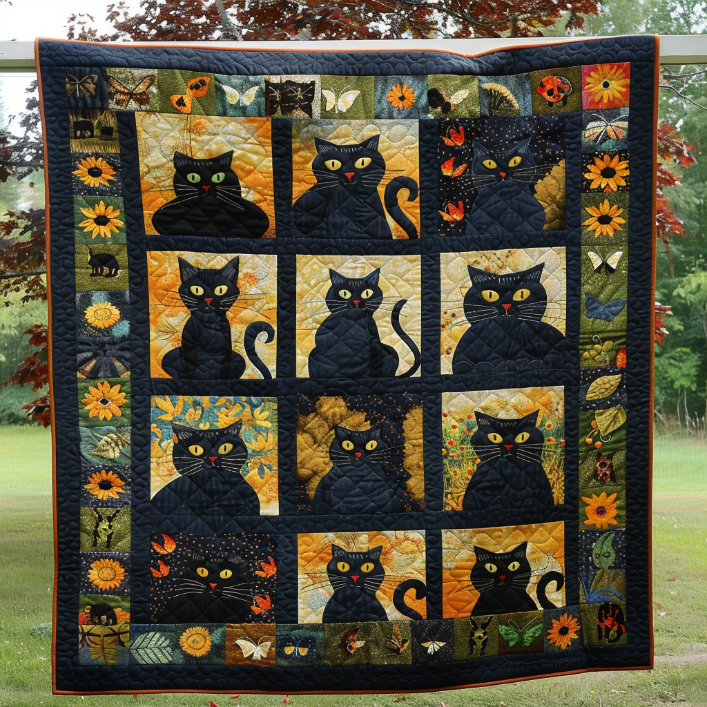 Autumn Black Cats – quiltad filt