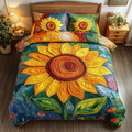 Bright Sunflower Delight – quiltat sängöverkast, 3 delar