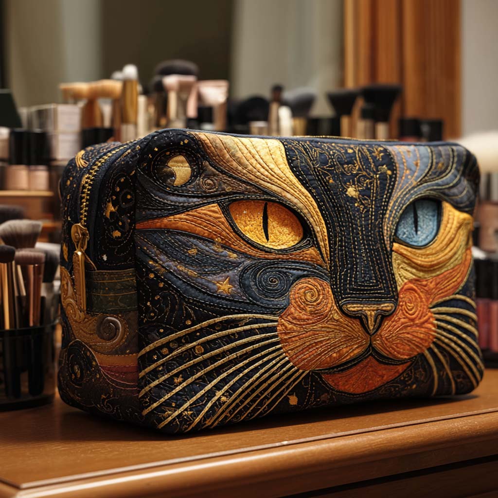 Elegant Feline Quiltad sminkväska