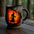 Handmade Embossed Halloween Mug – Witch and Cat Design