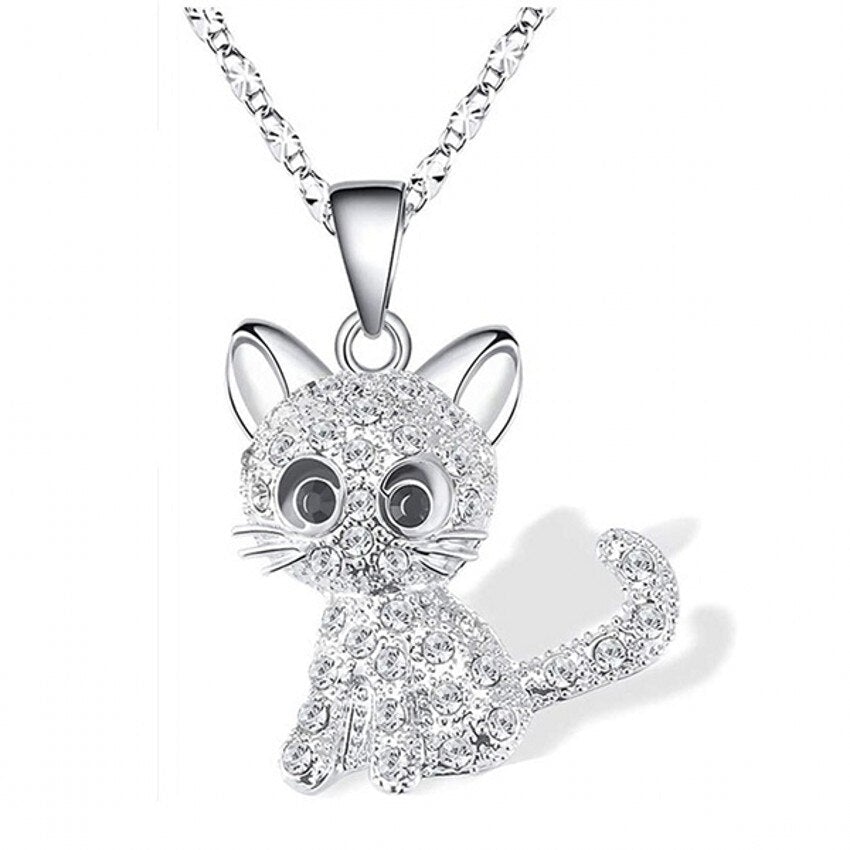 Silverfärgat halsband med kattungar och färgglad zirkonia