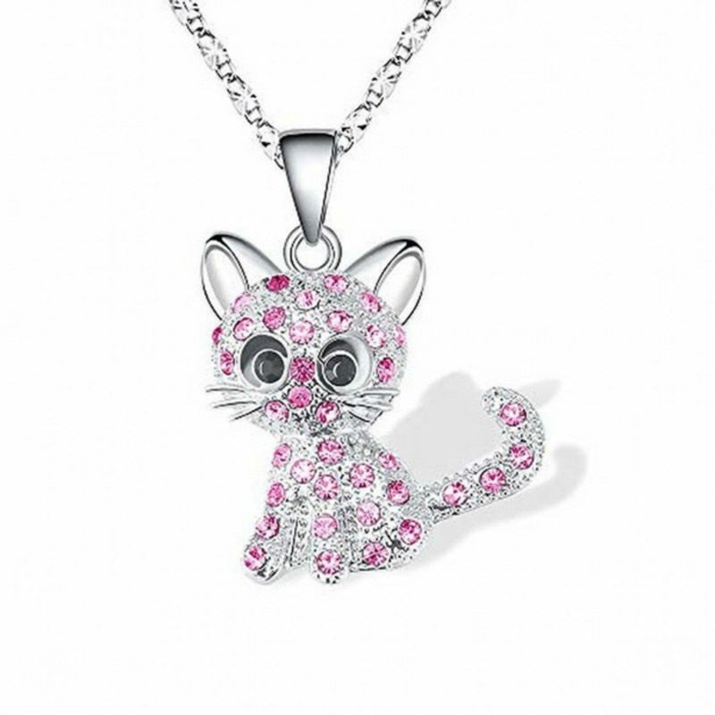 Silverfärgat halsband med kattungar och färgglad zirkonia