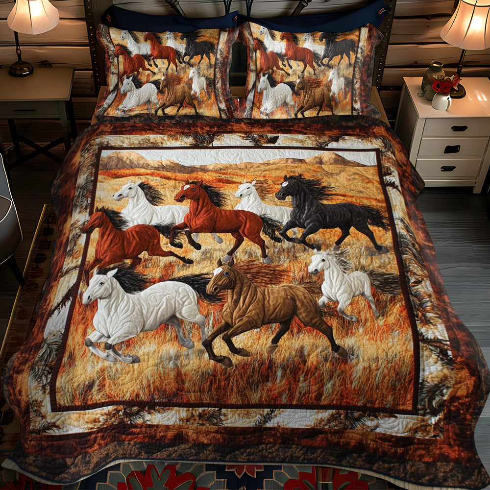 Native American Horse – quiltat sängöverkast, 3 delar