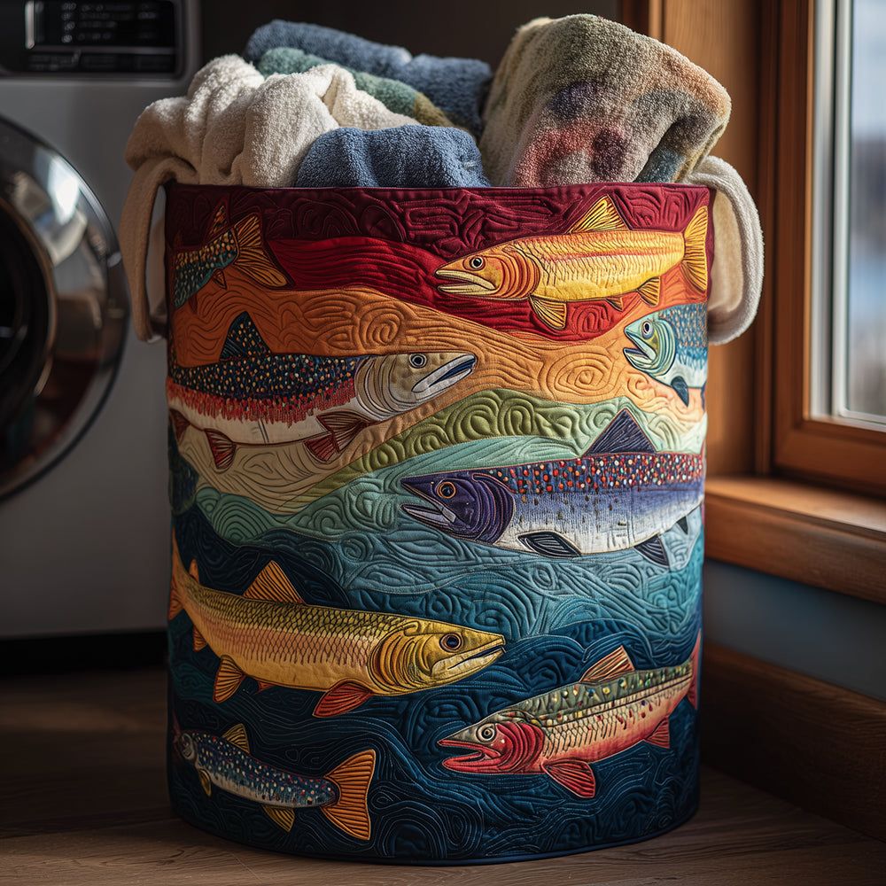 Quirky Trout – quiltad tvättkorg