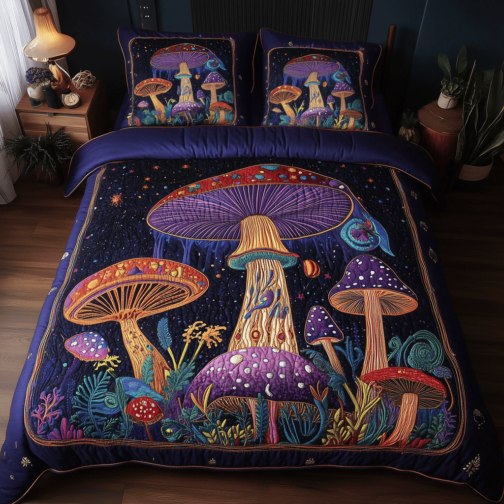 Whimsical Mushroom Magi 3-Piece Bedding Set