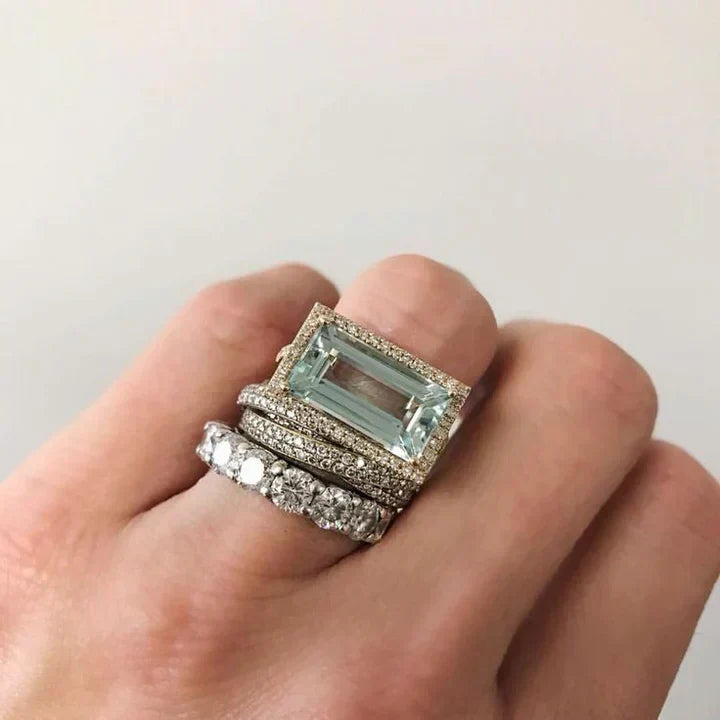 Vintageinspirerat ringset i silverton med turkost glas