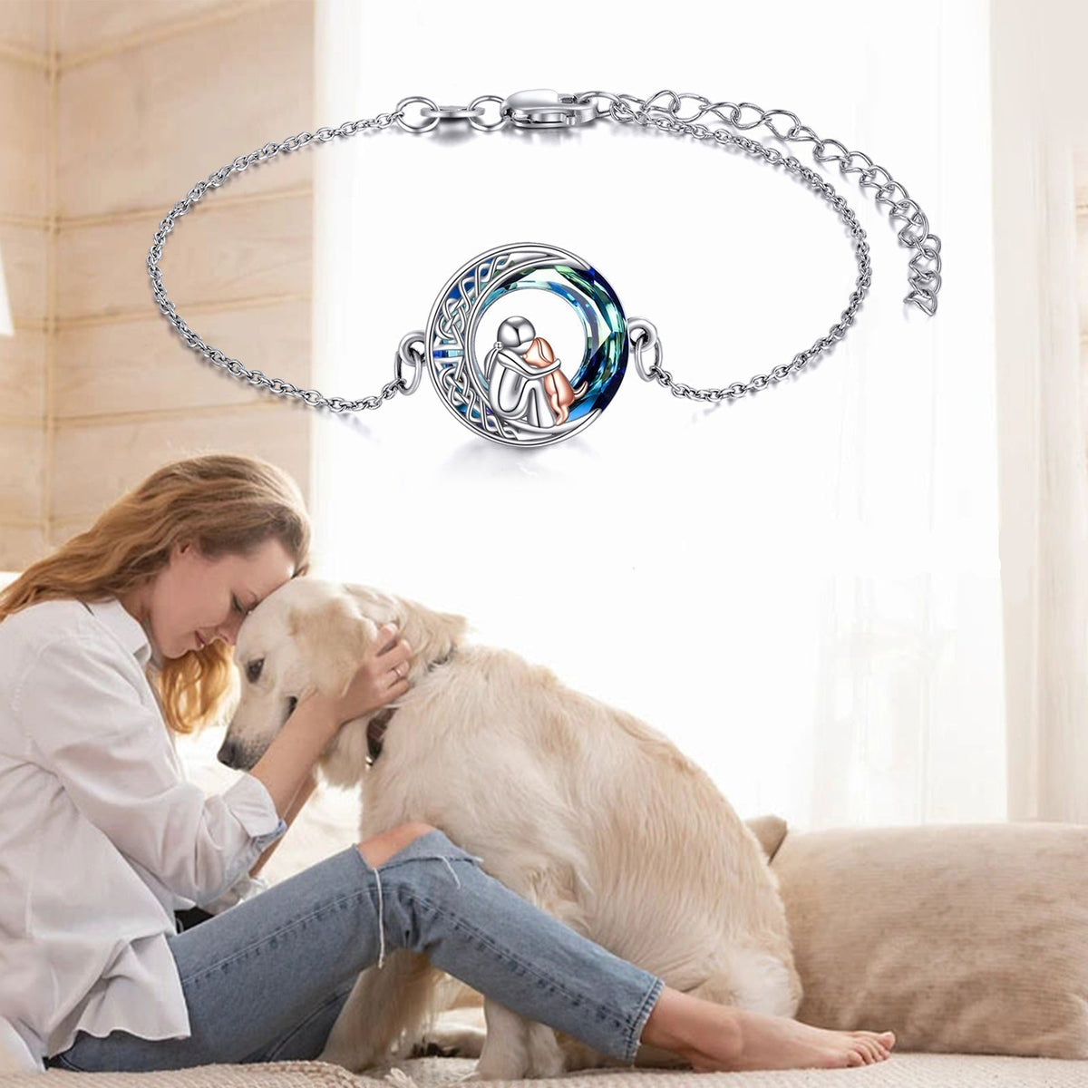 Justerbart lyckobringande armband i sterlingsilver med hundmotiv