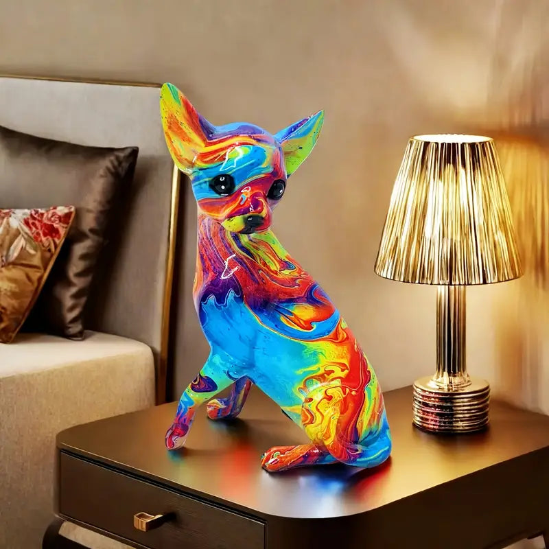 Livfull bordslampa i harts, chihuahua