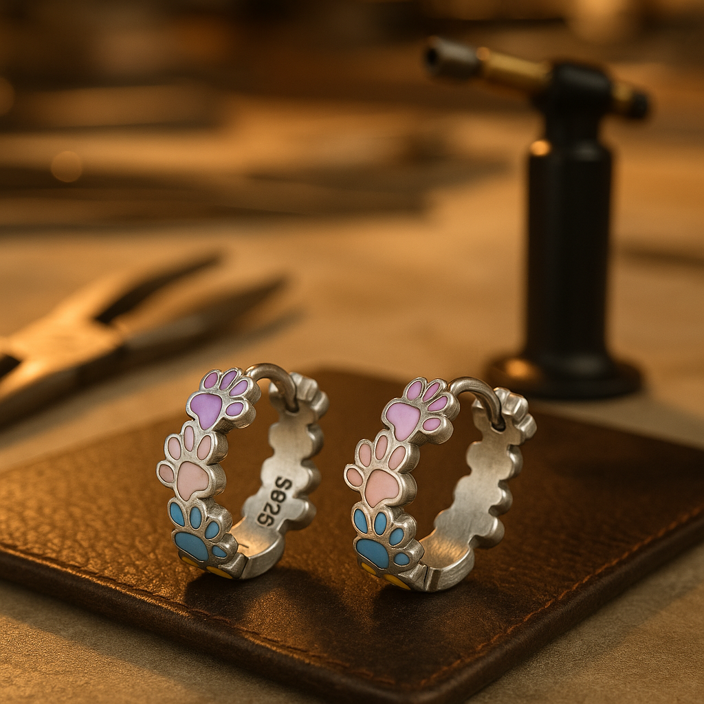 Färgglada tassörhängen i sterlingsilver