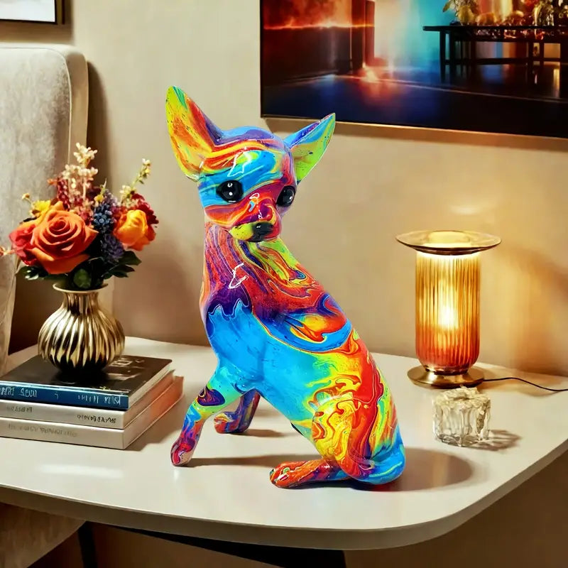 Livfull bordslampa i harts, chihuahua