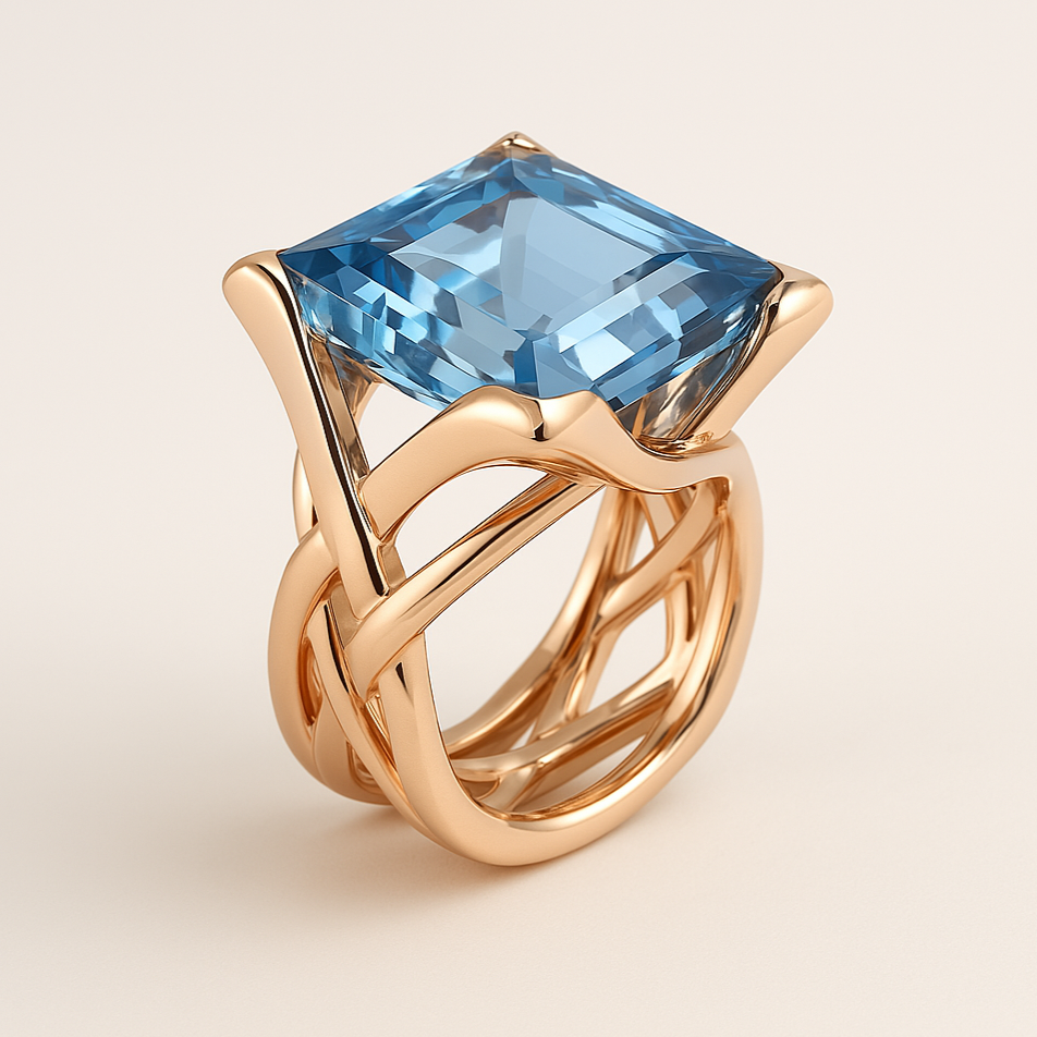 Vintageinspirerad roséguldfärgad ring med blå zirkonia