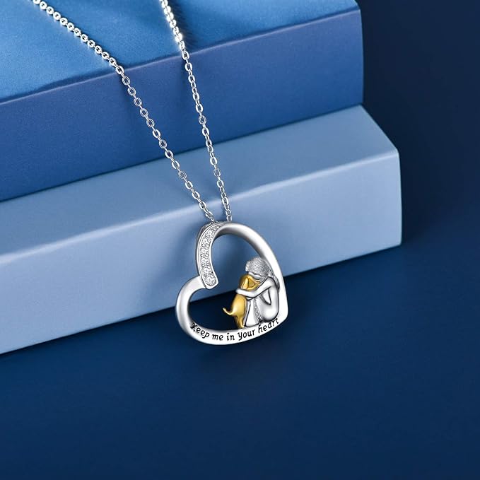 Fortunata – halsband med hjärta och hund i sterlingsilver med zirkonia