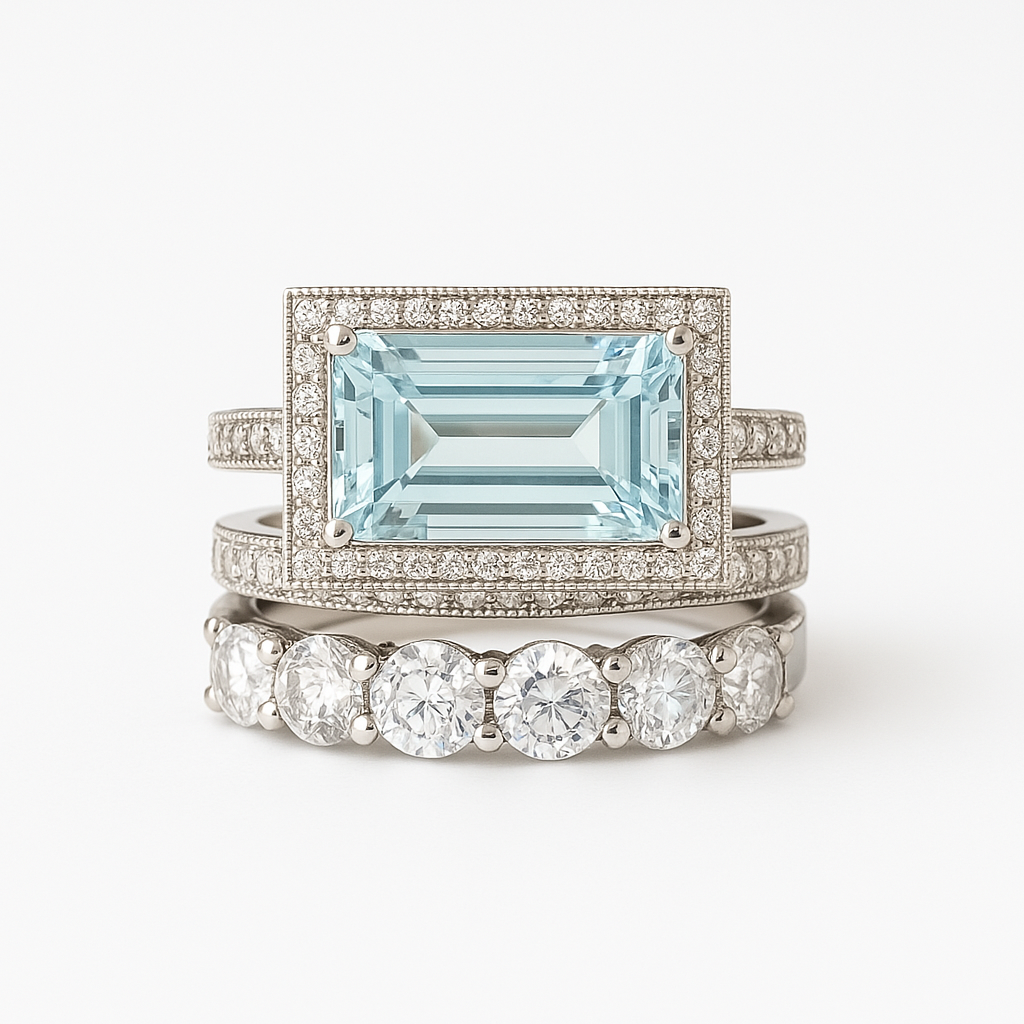 Vintageinspirerat ringset i silverton med turkost glas