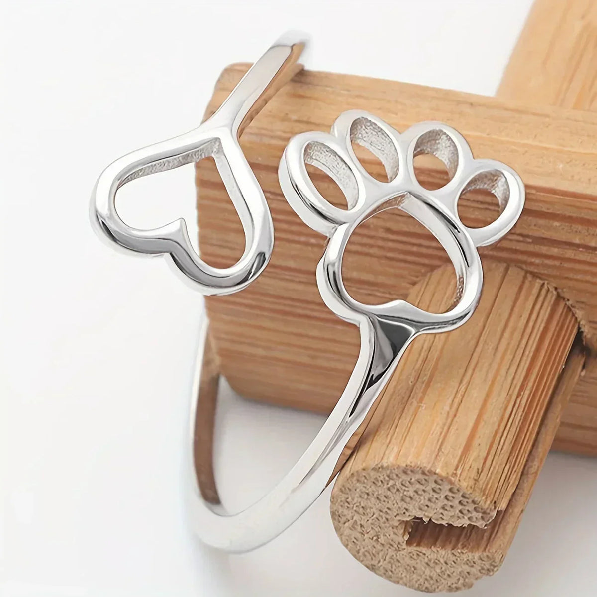Handgjord justerbar ring i sterlingsilver med tass och hjärta