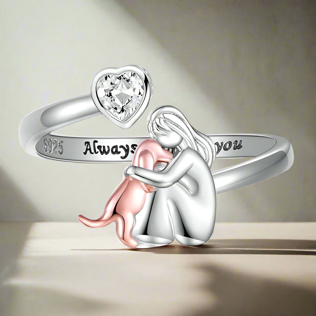 Justerbar hundring i sterlingsilver med vit zirkonia